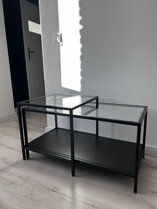 Komplet 2 stolików kawowych IKEA VITTSJÖ (loft / czarne / szklany blat)
