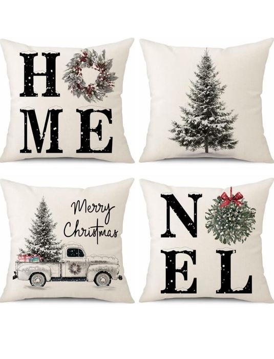 Sungeek Zestaw 4 poszewek na poduszki Boże Narodzenie, lniane 40x40