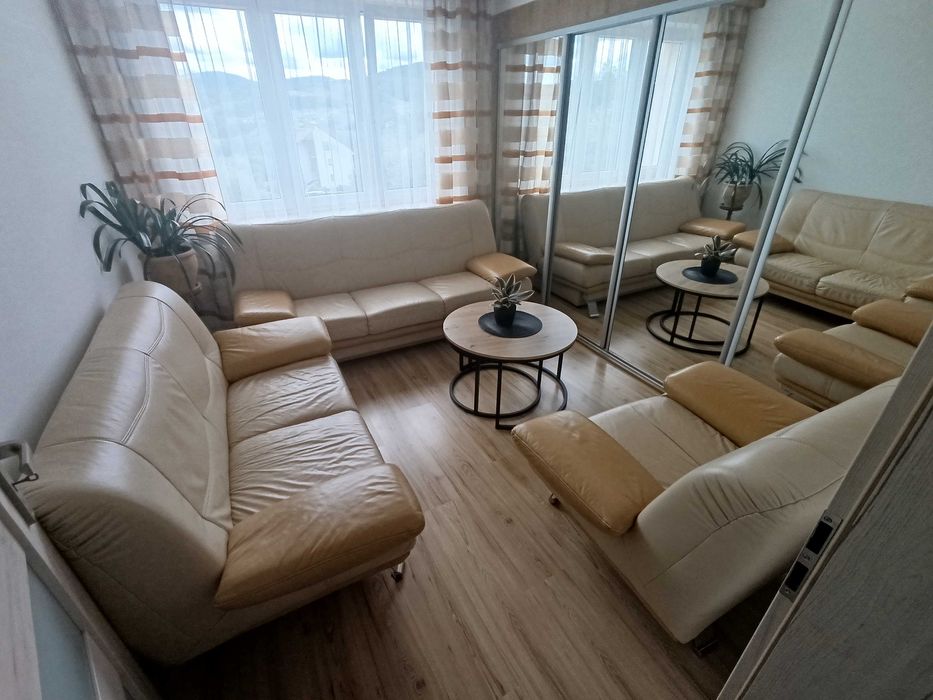 Zestaw mebli skórzanych, kanapa z funcją spania, sofa, fotel