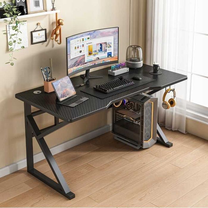 NOWE Biurko Gamingowe 120 cm Dla Gracza Komputerowe Czarne Loft Uchwyt Na Słuchawki Przelotka Kabli Pod PC MDF