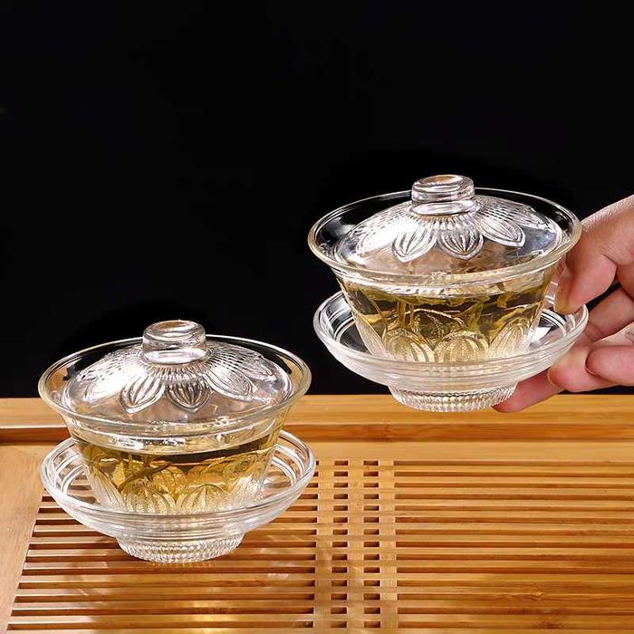 Гайвань стеклянная 135мл + китайский заварник лотос + чайная церемония