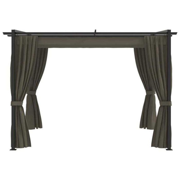 Gazebo com Cortinas 3x3 m – Cinzento Acastanhado