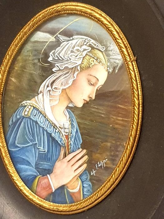 Antiga pintura miniatura "Madonna della Roccia" de Fra. FIilippo Lippi