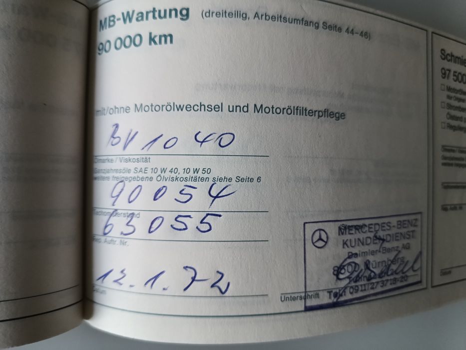 Książeczka serwisowa - Mercedes W114 W115 - 200 250CE 230 Wartungsheft