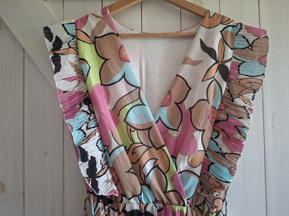 Sukienka midi M 38 kwiaty plisowana