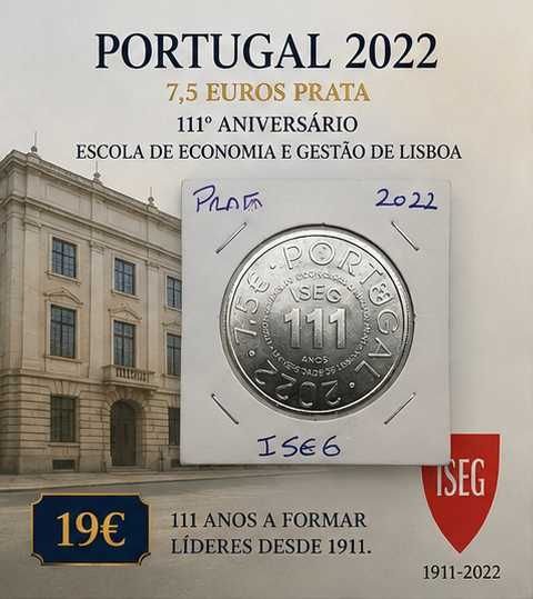Portugal 2022 - 7,5 Euros Prata - 111º Aniversário - Escola de Economia e Gestão de Lisboa
