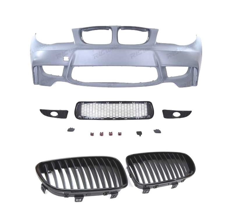 PARA-CHOQUES FRONTAL BMW E81 E87 04-11 LOOK 1M + GRELHAS FRONTAIS 1M PRETO BRILHANTE