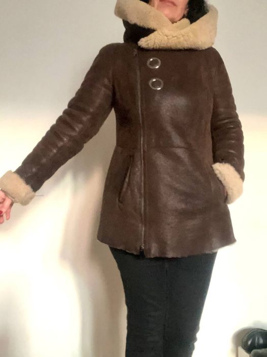 Дублёнка натуральная капюшон M-L
