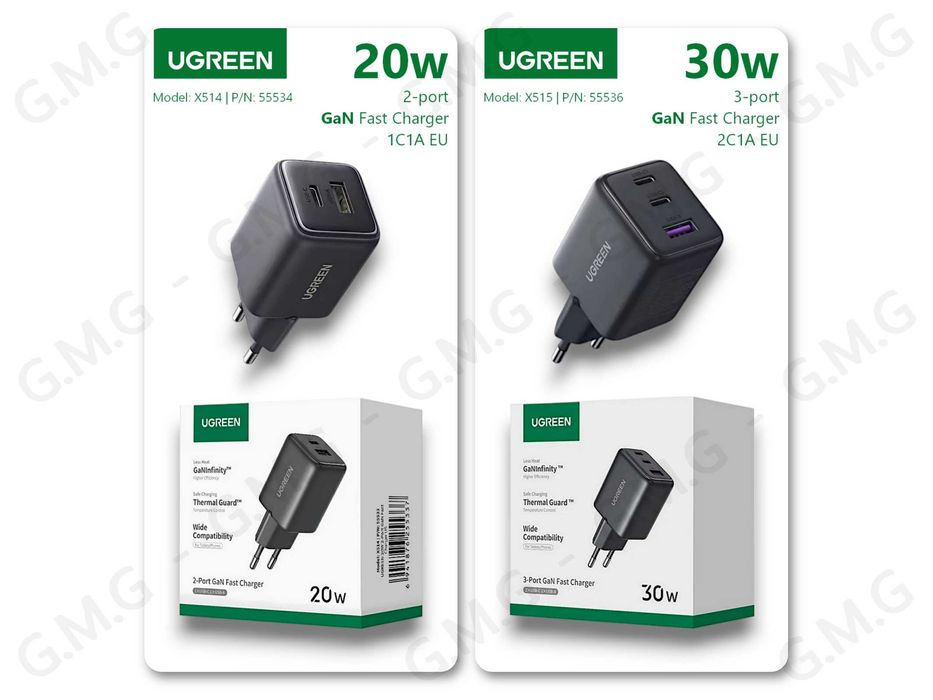 Зарядні пристрої UGREEN GaN Fast Charger 20W (X514) / 30W (X515)
