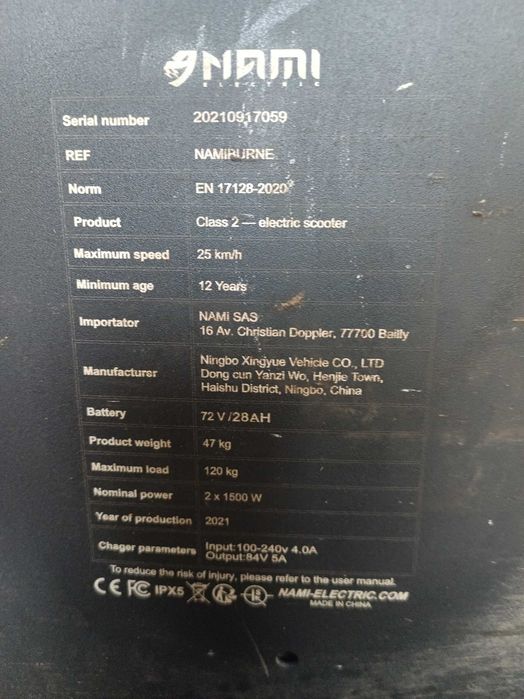 Hulajnoga Elektryczna Nami Burn-e Viper 72V/28AH