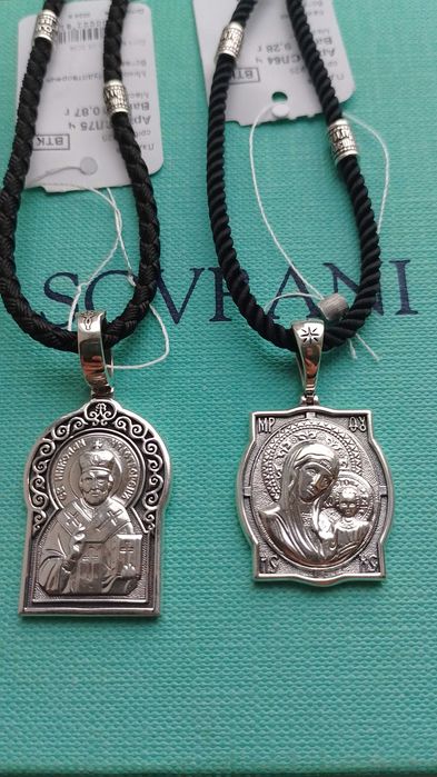 Серебряная ладанка иконка Святой Николай, Божья Матерь, Ангел хранит Георгий Победоносец