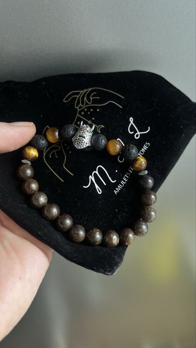 Bransoletka męska Oko tygrysa  Lawa  Bronzyt Wiking