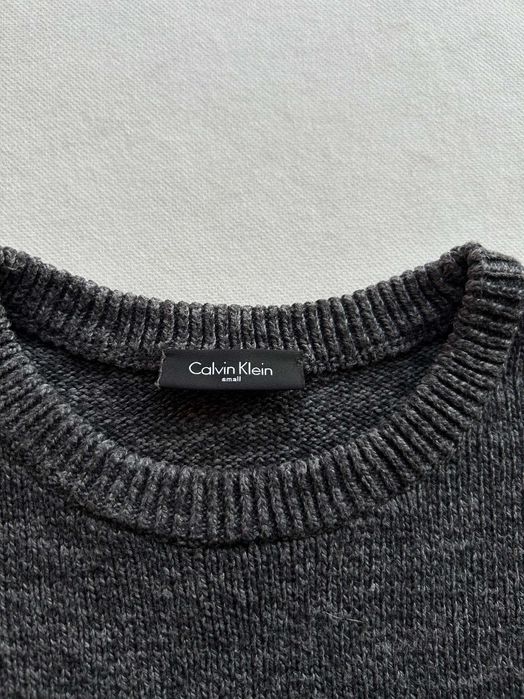 Calvin Klein _ Szary logowany bawełniany melanżowy sweter S