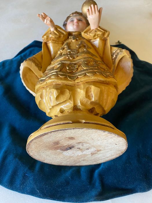 Menino Jesus Salvador do Mundo Madeira Antigo 35 cm