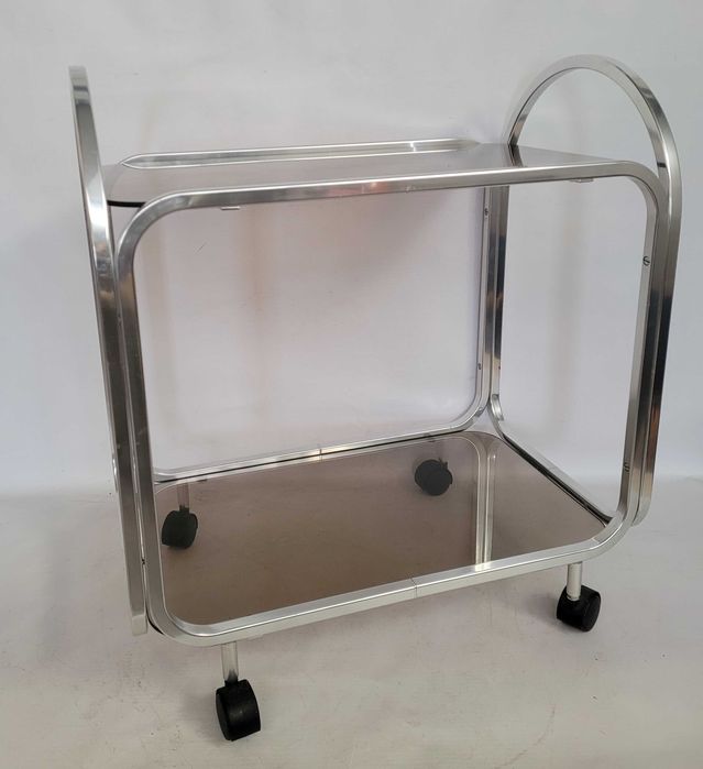 bauhaus stolik ALUMINIOWY dymione  szkło, lata 70