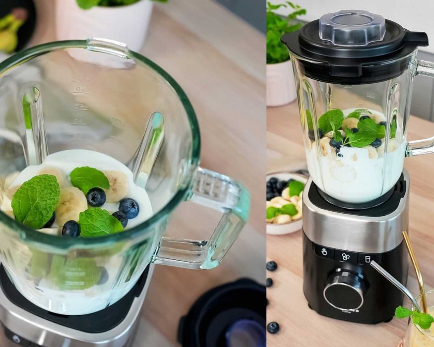 MOCNY Blender Kielichowy 1200W Kielich SZKLANY 2,2L Młynek 2x Bidony