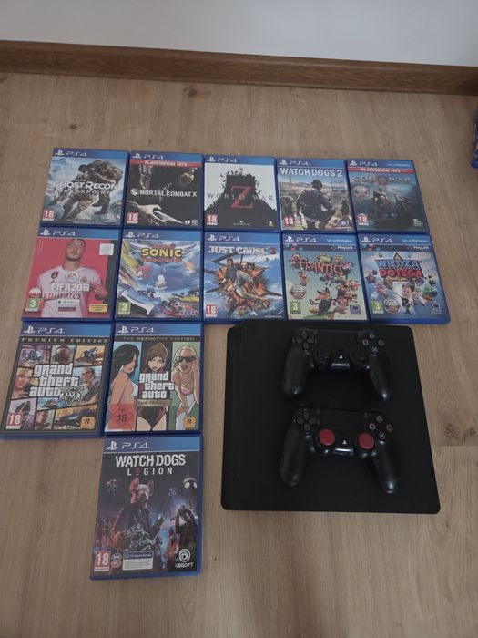 PlayStation 4 slim, 1tb, 2 pady + 13 gier