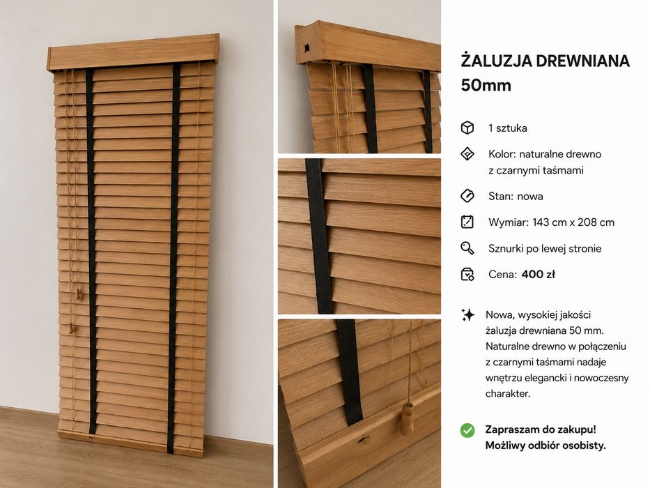 Nowa żaluzja drewniana 50 mm