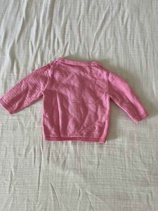 Casaco de malha rosa com pontos rendados e botões, bebé, 0 meses