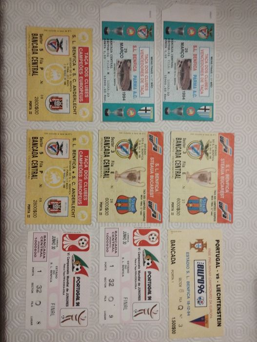Bilhetes jogos Benfica antigos