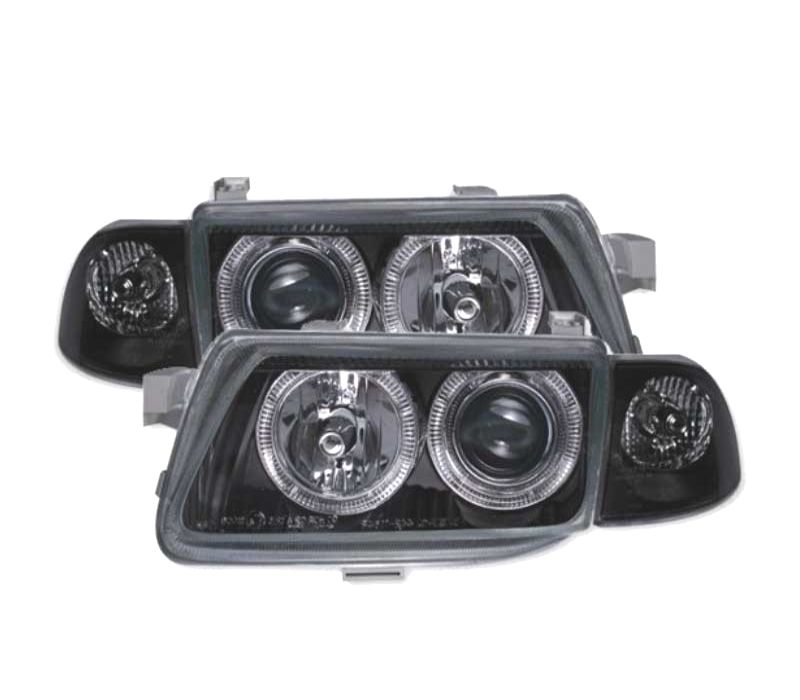 FARÓIS OPEL ASTRA F 94-98 ANGEL EYES FUNDO PRETO H1-H7