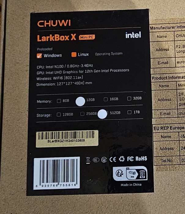 Chuwi Larkbox X –Mini PC  Intel N100 / 12 GB RAM / 512 GB SSD