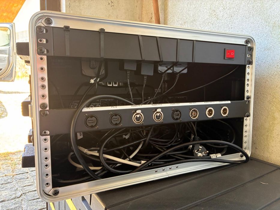 Sistema Blackmagic Completo em Rack – ATEM Mini SDI, Monitor Duplo, Conversores e Áudio