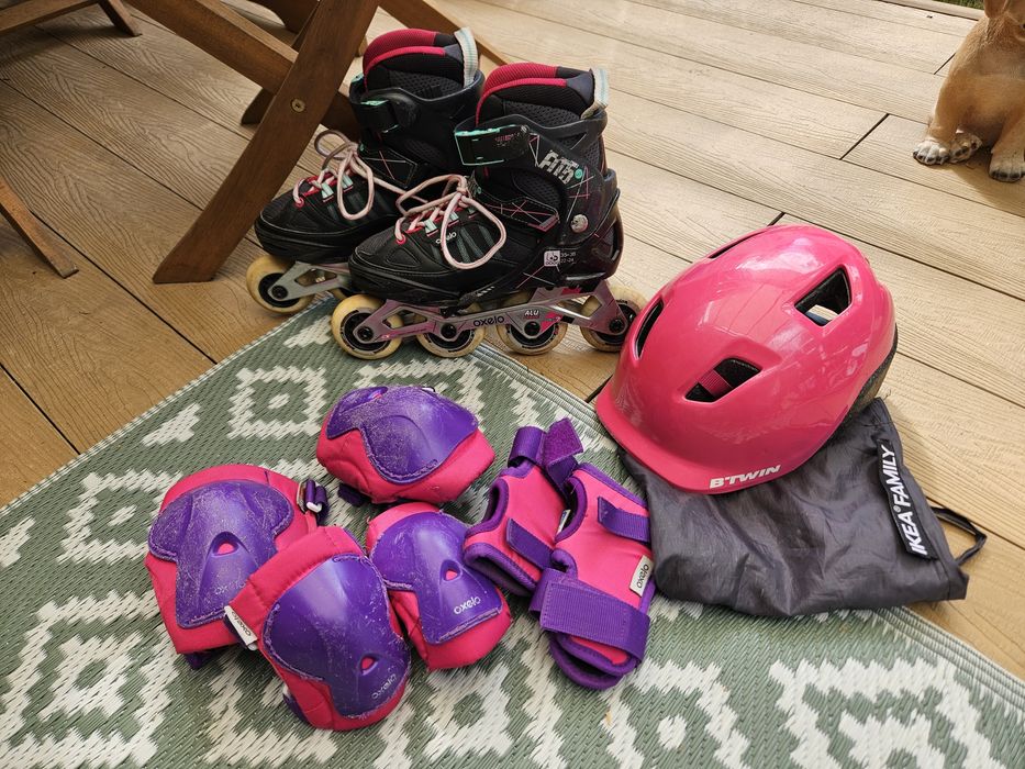 Rolki oxelo 35-38, ochraniacze, kask Btwin