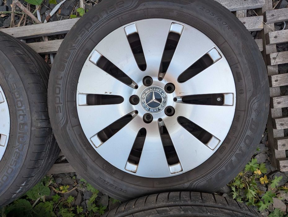 диски Mercedes R16 5x112 шини 205/60R16 літо Audi VW Skoda Seat