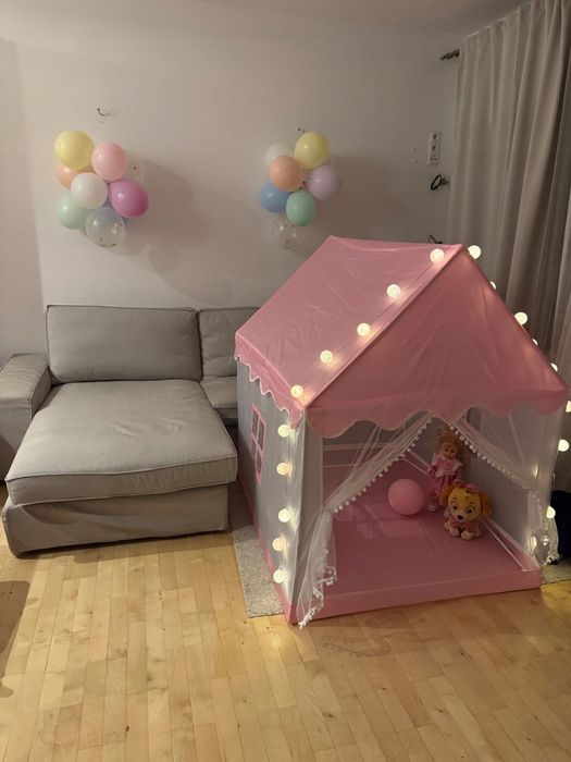 Namiot domek dla dzieci do pokoju i ogrodu, z lampkami LED, 3 lata+