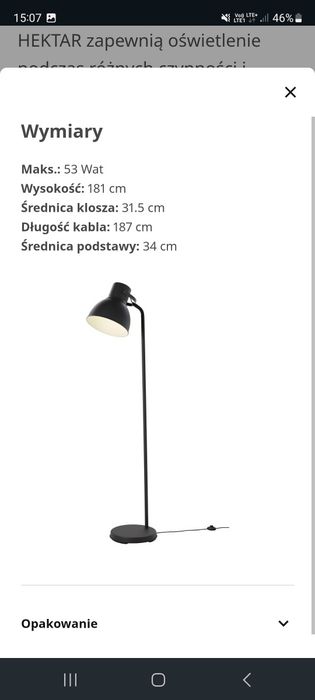 Lampa ikea stojaca