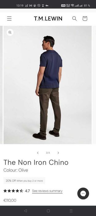 Джинсы (chino T.M.lewin United Kingdom w34 stretch dark green.