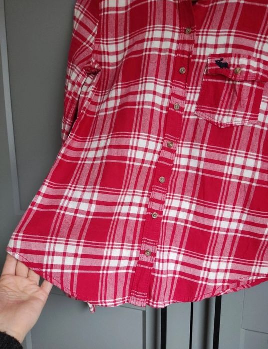Koszula w kratę Abercrombie & Fitch XS/34 grubsza krata czerwono biała