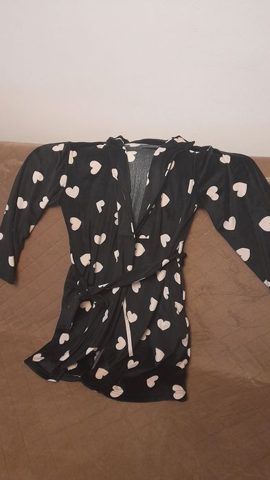 Piękny welurowy szlafrok w serca, r. S/M, bdb