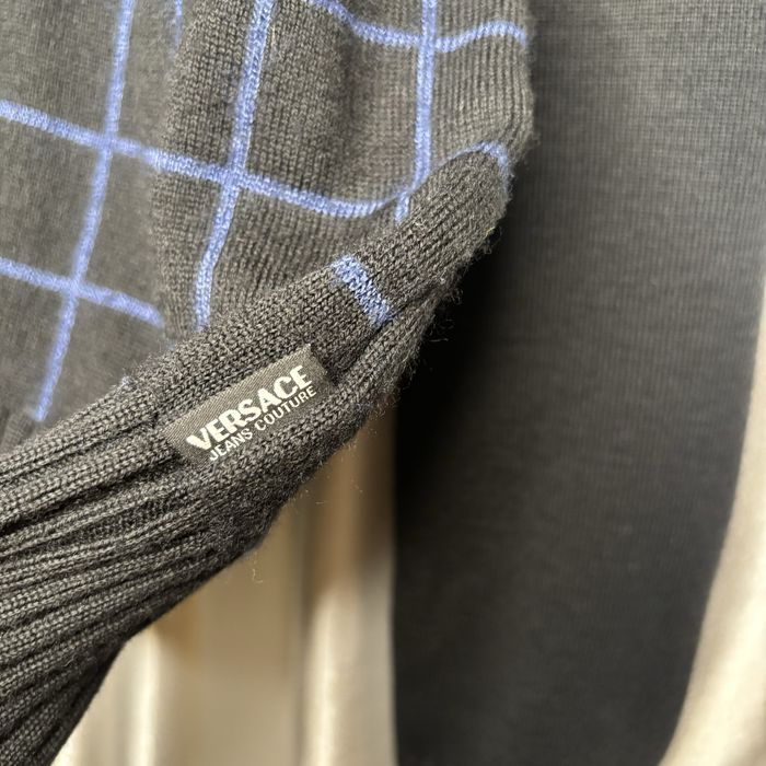 vintage czarny golf sweter Versace jeans couture kratkę paski unisex