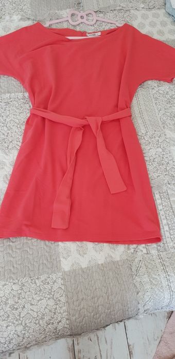 Koralowa bawełniana sukienka oversize