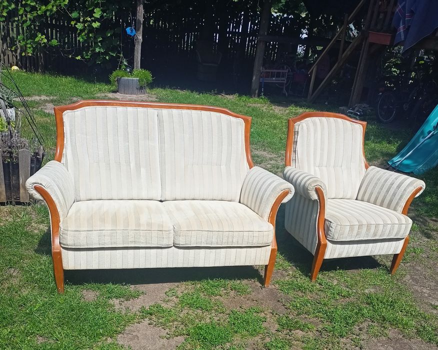 Sofa 2-osobowa + fotel, zestaw retro PRL