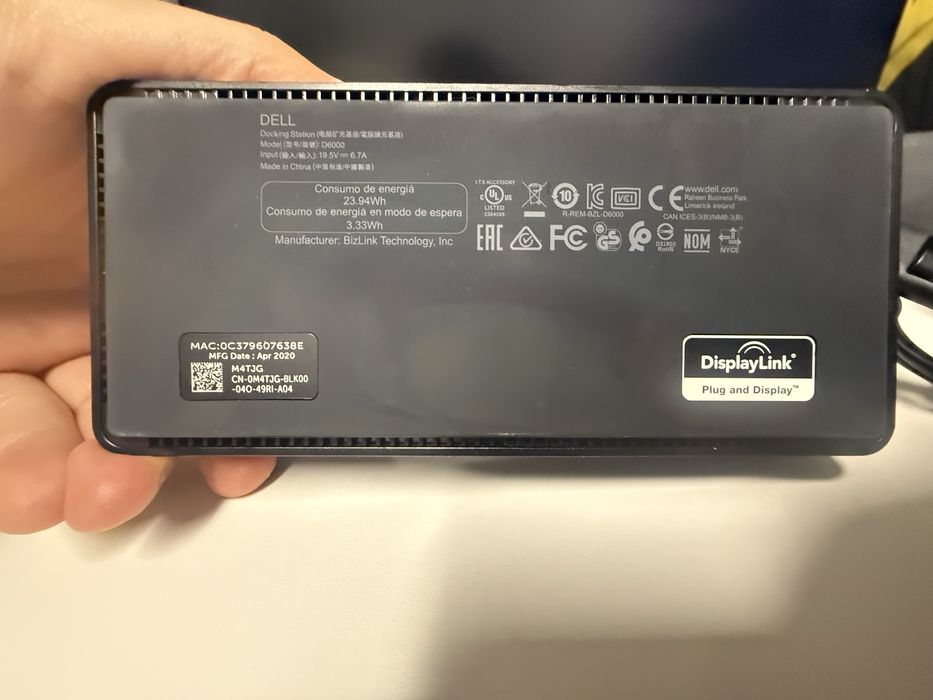 Stacja dokująca DELL D6000 + zasilacz 130W| USB-C / USB-A | 3 monitory