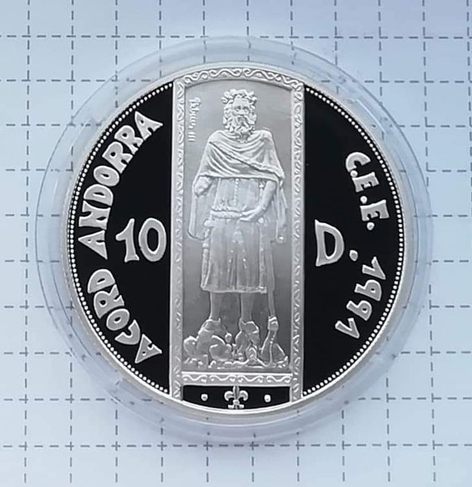 Андорра 10 дінерів 1994 р. СРІБЛО. ПРУФ. Petrus lll Митний союз ЄС.