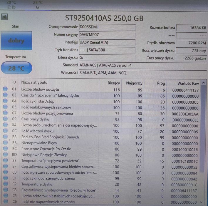 Dysk twardy do laptopa 2,5 Cala Seagate ST 250GB SATA