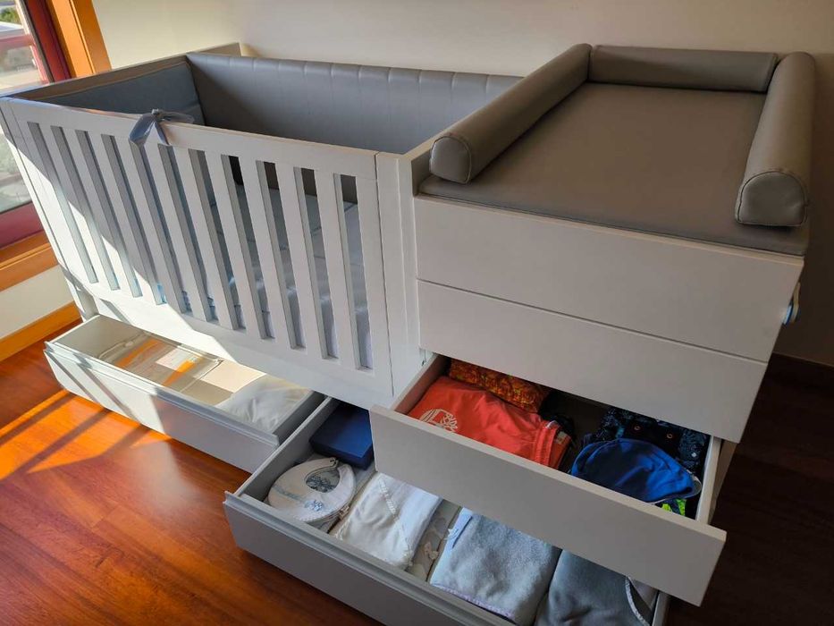 BERÇO CONVERTÍVEL de bebé + colchão + EXTRAS