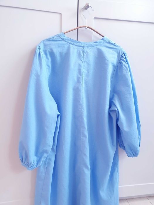 Niebieska lniana bluzka tunika sukienka H&M 44 46