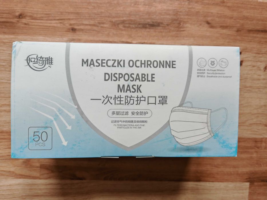 Maseczki ochronne trójwarstwowe opakowanie 50 sztuk dostępne 20 opak.