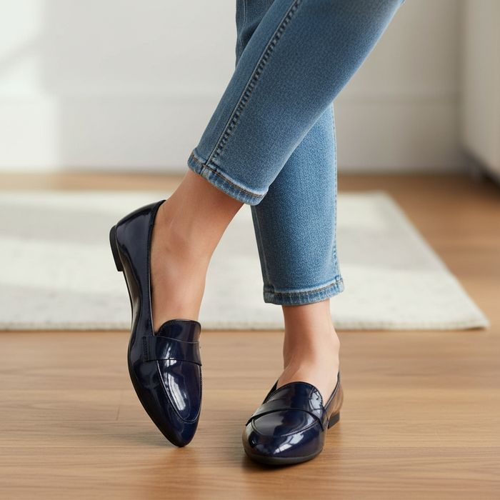 Baleriny damskie granatowe lakierowane eleganckie 6361 rozm. 40