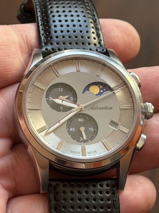 Adriatica Swiss made, fazy księżyca, duży 47/55mm, komplet, idealny st