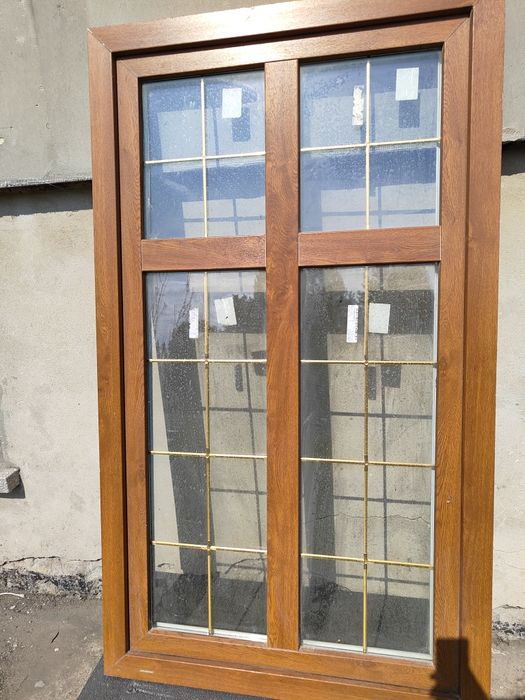 Nowe Okno PCV 95x165 cm | Złoty Dąb/Białe | Szprosy |