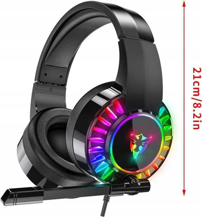 Słuchawki gamingowe naszuszne z mikrofonem przewodowe rgb dla graczy jack