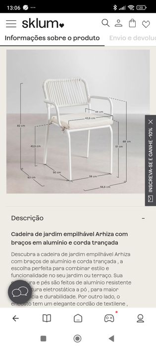 Conjunto mesa e 4 cadeiras exterior (alumínio) Sklum