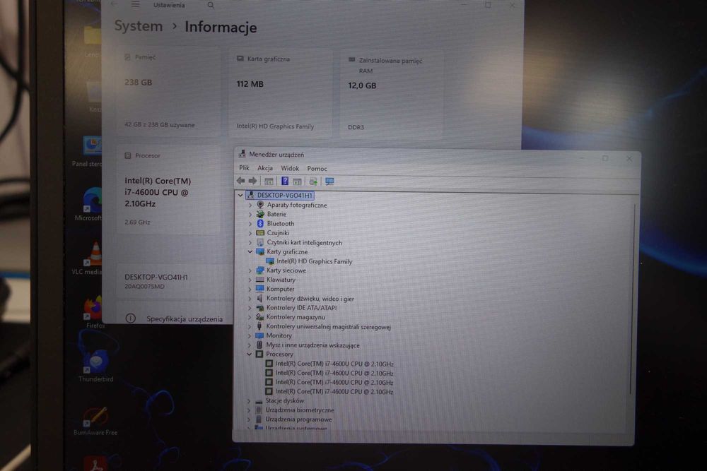 Laptop Do Biura Lenovo T440s 14"FHD IPS i7 12GB 256SSD LTE GW FV