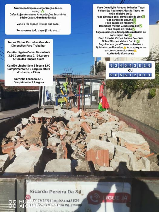 Demolição e Cargas de entulho madeira Pladur etc